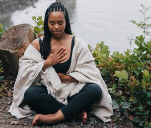 Woman doing mindful breathwork practice