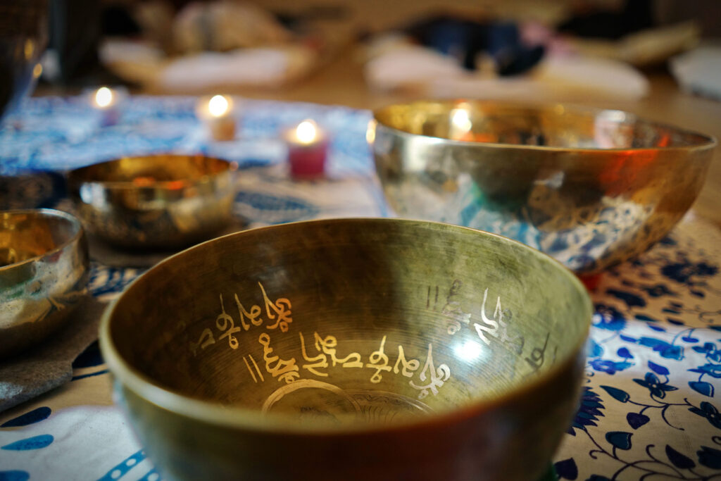 Tibetan singing bowl used in tantric healing ceremony